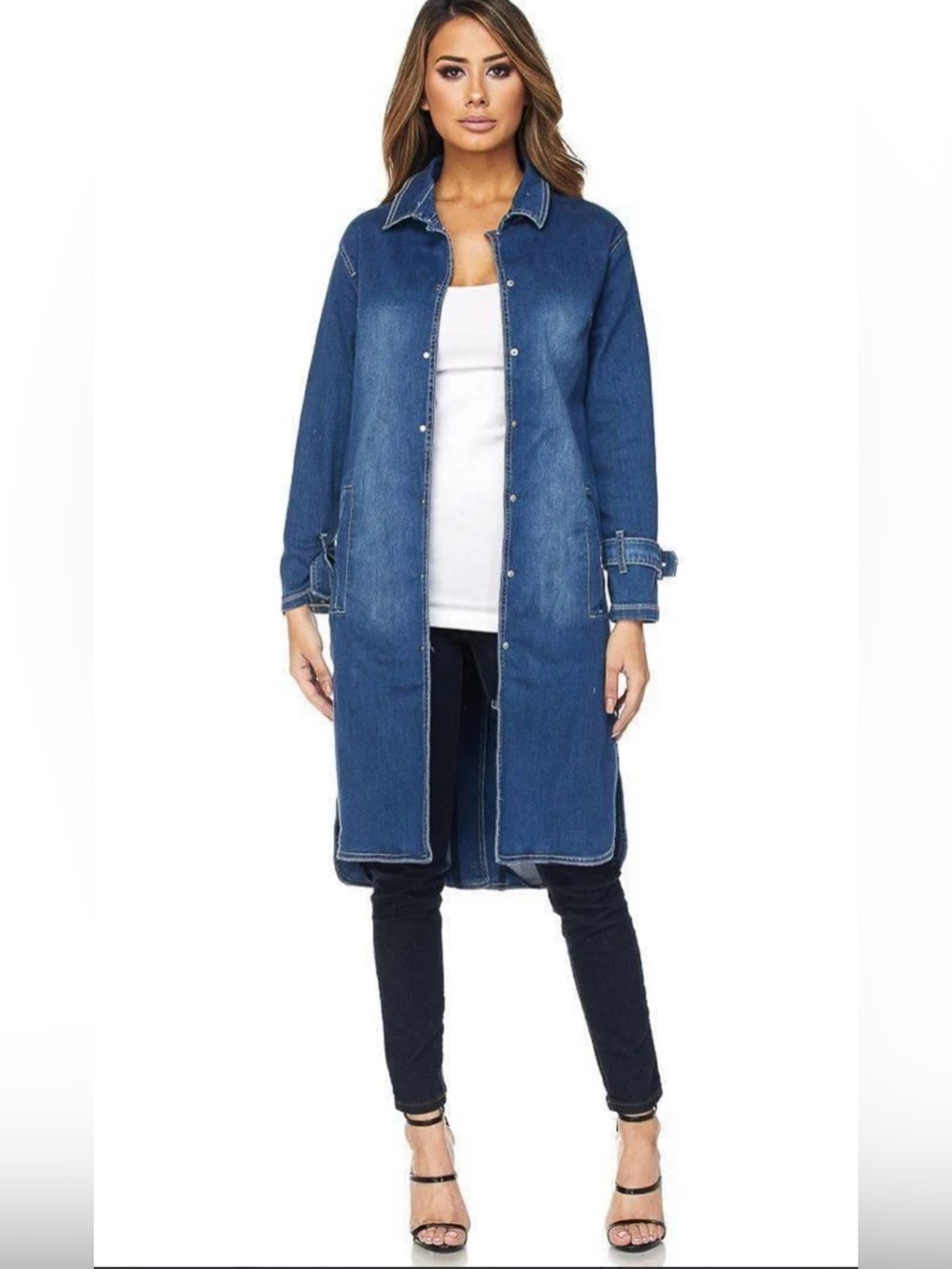 NWT Judy Blue Denim Trench Coat Size Large - Picture 1 of 8